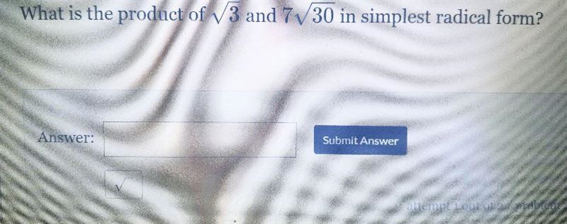 What is the product of V3 and 7V30 in simplest radical form?-example-1