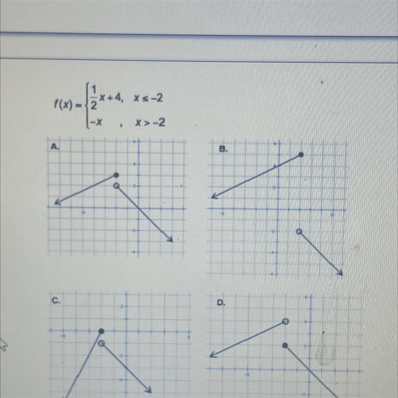 Which shows the graph of the piecewise function given?Α) ΑB) BC CD D-example-1