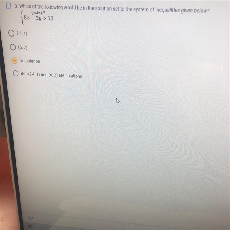 3. Which of the following would be in the solution set to the system of inequalities-example-1