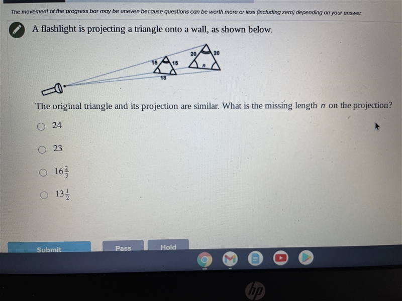 A flashlight is projecting a triangle onto a wall-example-1