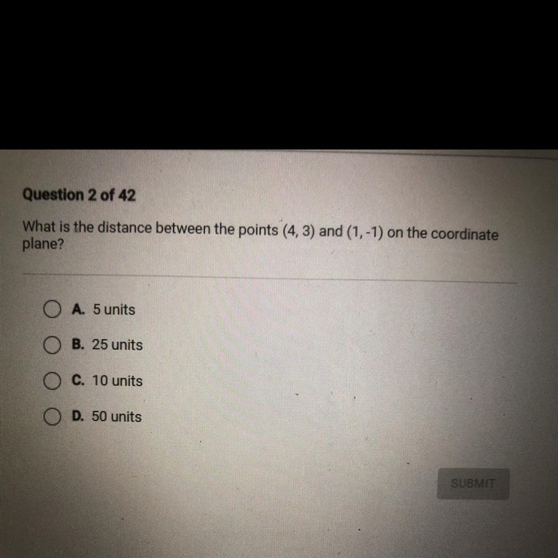 What is the distance between the points (4,3) and (1,-1) on the coordinateplane?-example-1