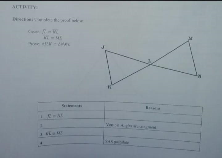 Activity:Direction: Complete the proof below. then use the table on the picture-example-1