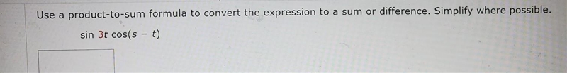 Use the product-to-sum formula to convert the expression to a sum or difference. Simplify-example-1