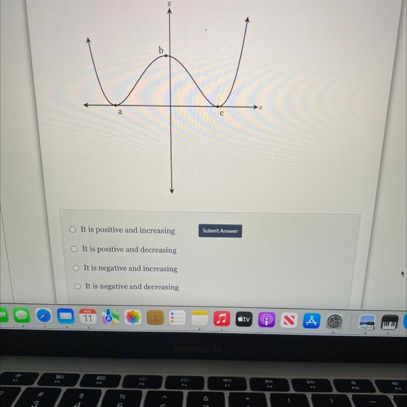 The function f(x) is graphed below. What is true about the graph on the interval from-example-1