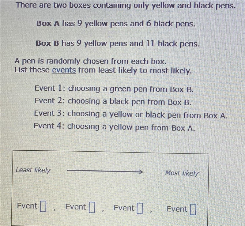 There are two box containing only yellow and black pens-example-1