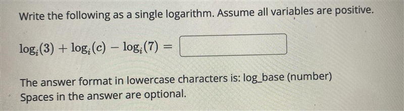 Write the following as a single logarithm. Please help me!!-example-1