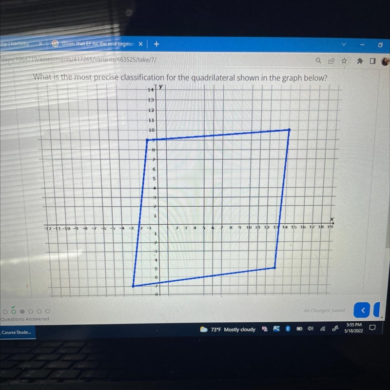 What is the most precise classification for the quadrilateral shown in the graph below-example-1