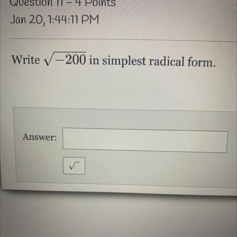 Write V–200 in simplest radical form.-example-1