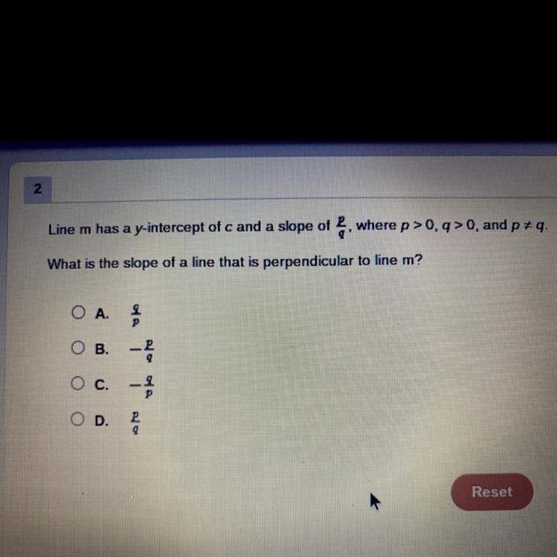 Line m has a y-intercept of c and a slope of 2, where p > 0, q>0, and p + q-example-1