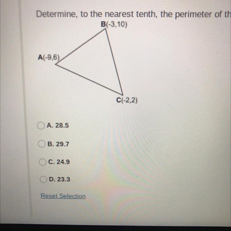 Determine, to the nearest tenth, the perimeter of the triangle shown in the accompanying-example-1