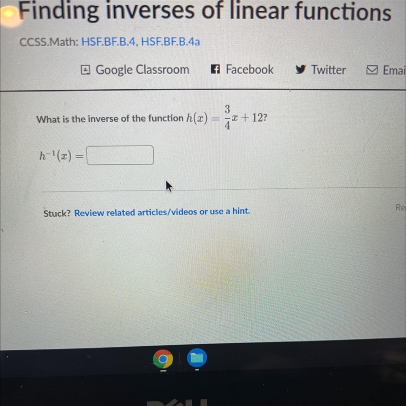 What is the inverse of the function h(x) = 3 over 4 x+12-example-1