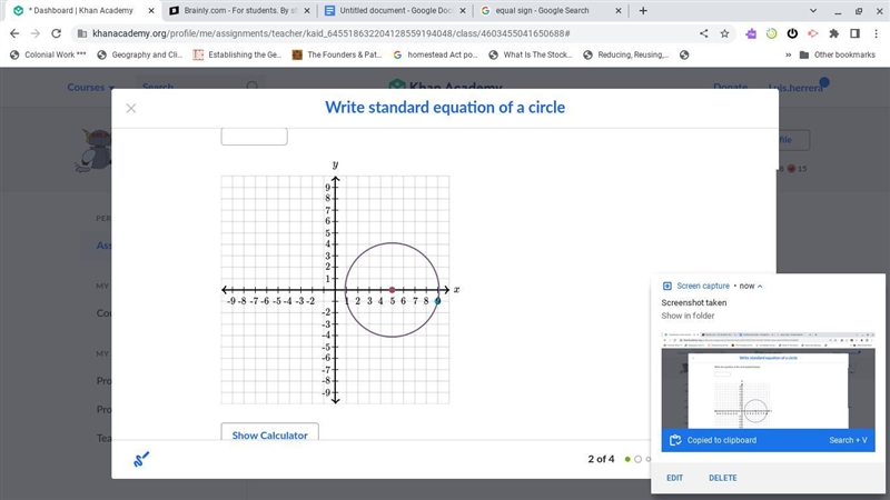 Write the equation of the circle graphed below.Write standard equation of a circle-example-2