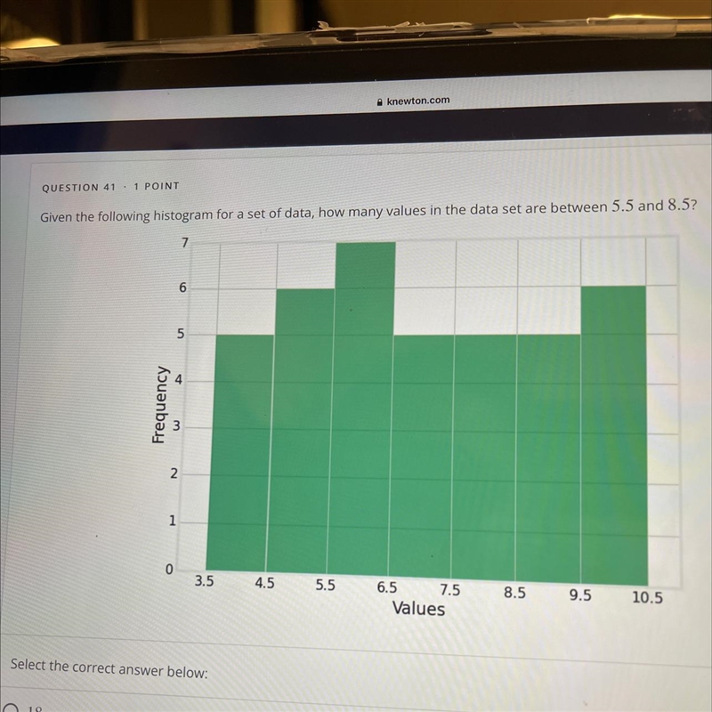 Given the following histogram for a set of data, how many values in the data set are-example-1