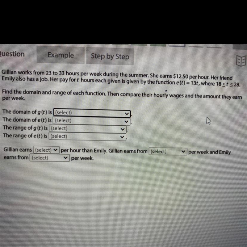 Gillian works from 23 to 33 hours per week during the summer. She earns $12.50 per-example-1