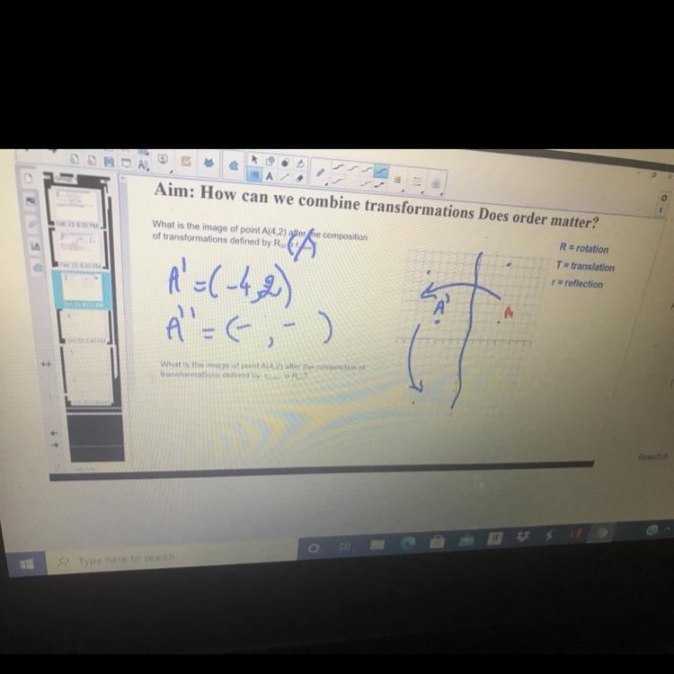 OnWhen point A(-4,2) ir rotated 90 degreescounterclockwise, where is the image ofA-example-1