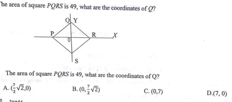 The area of square PQRS is 49, what are the coordinates of Q?The area of square PQRS-example-1