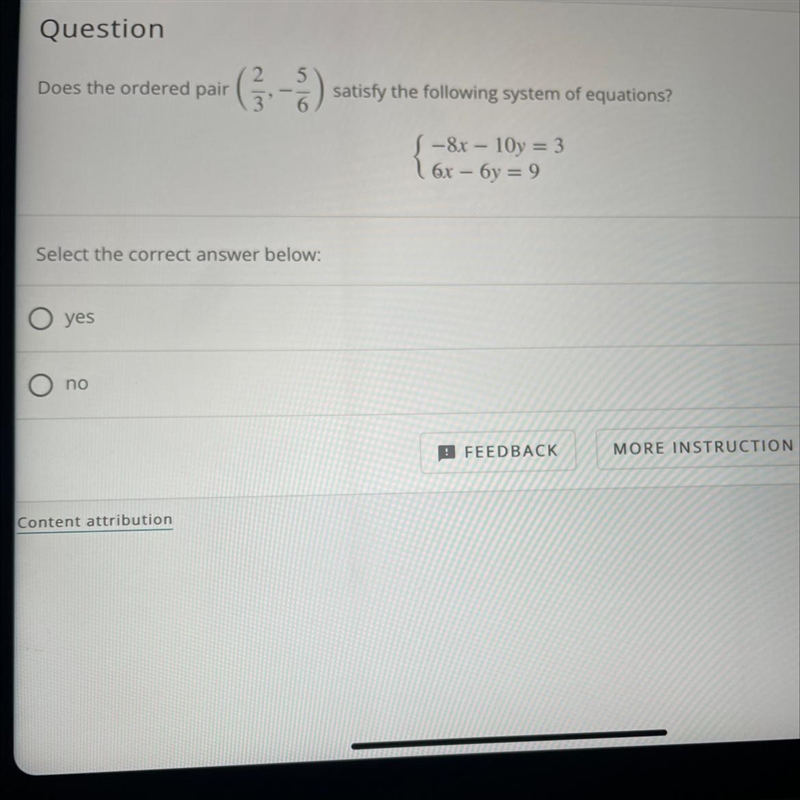 Does the ordered pair given, satisfy the following system of equations-example-1