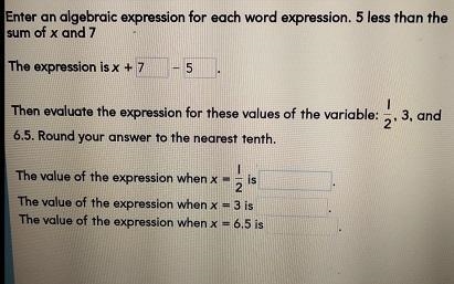 (Two questions)What is the value of the expression:When x=1/2, x=3, and x=6.5-example-1