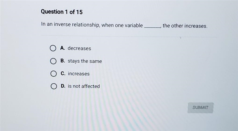 What is an inverse relationship and what does this question mean?-example-1