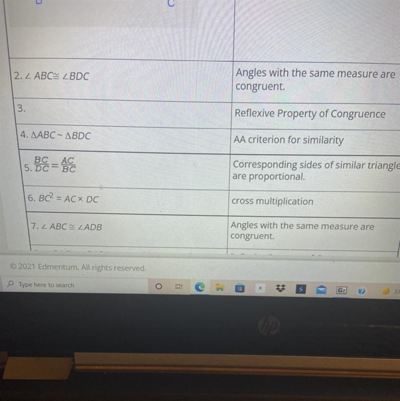 It says what is the missing statement in the proof scroll down to see the entire proof-example-1