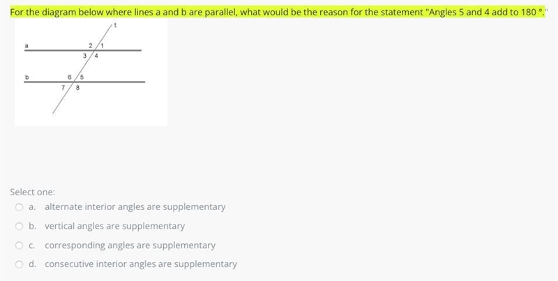 For the diagram below where lines a and b are parallel, what would be the reason for-example-1