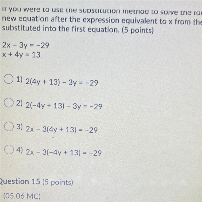 If you were to use the substitution method to solve the following system, choose the-example-1