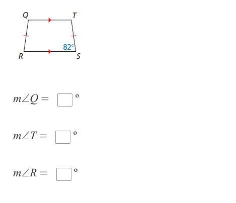 Find the measure of each angle in the isosceles trapezoid.-example-1