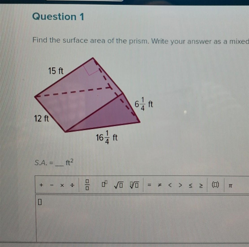 Find the surface area of the prism write your answer as a mixed number in simplest-example-1