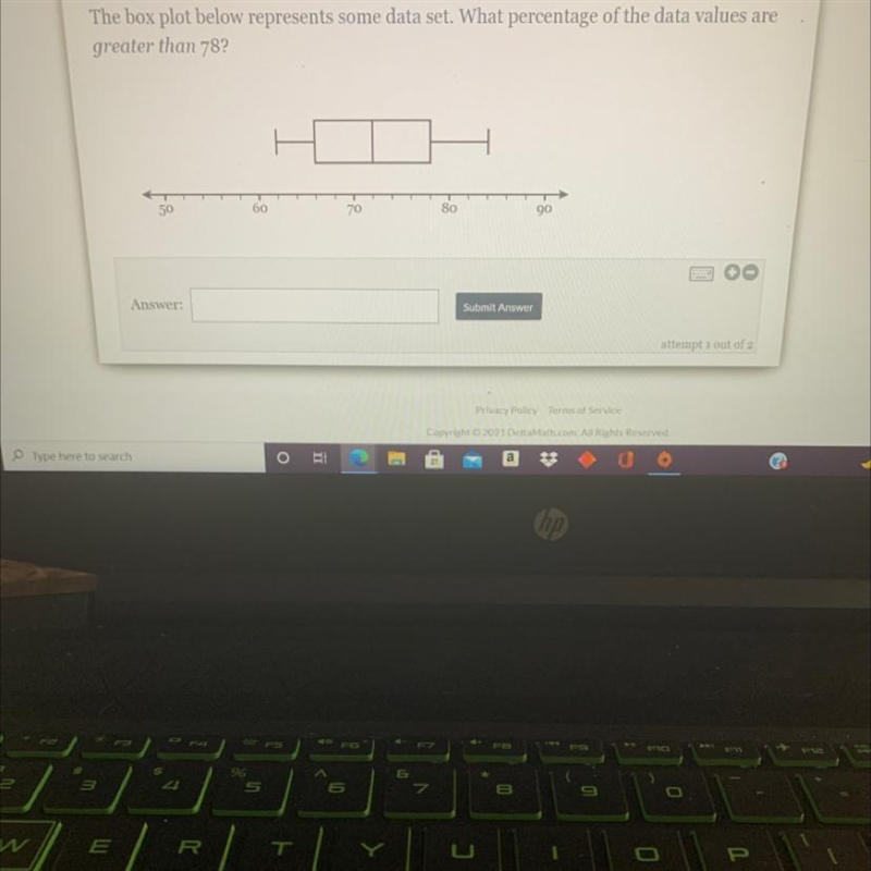 The box plot below represents some data set. What percentage of the data values aregreater-example-1