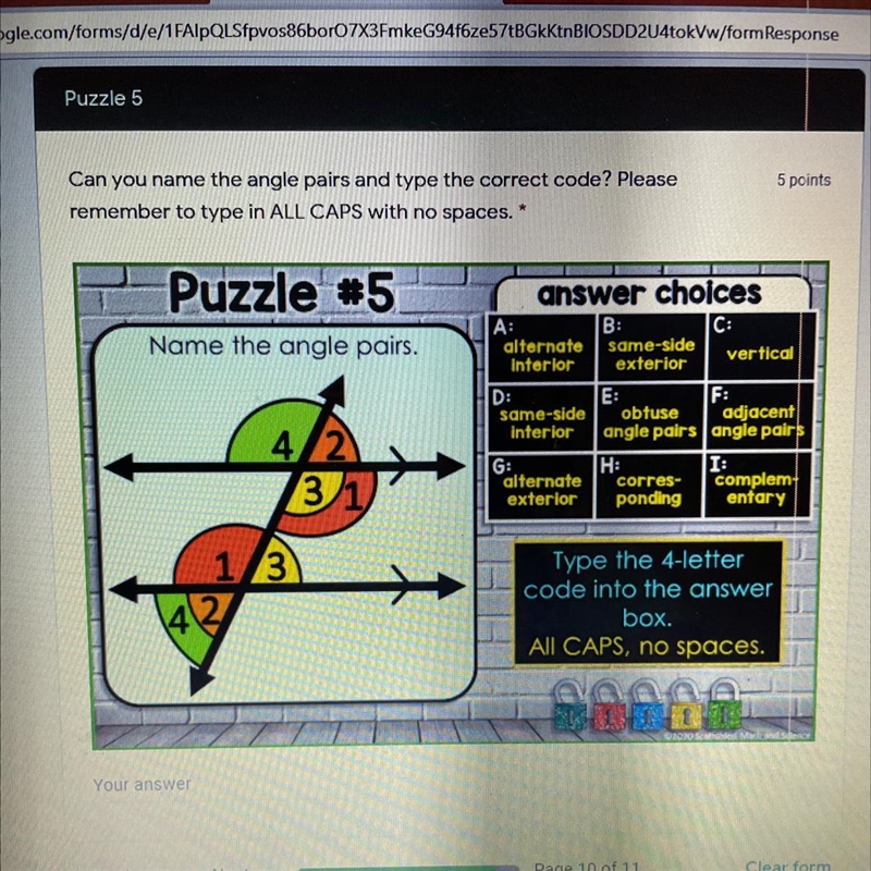 Can you name the angle pairs and type the correct code?-example-1