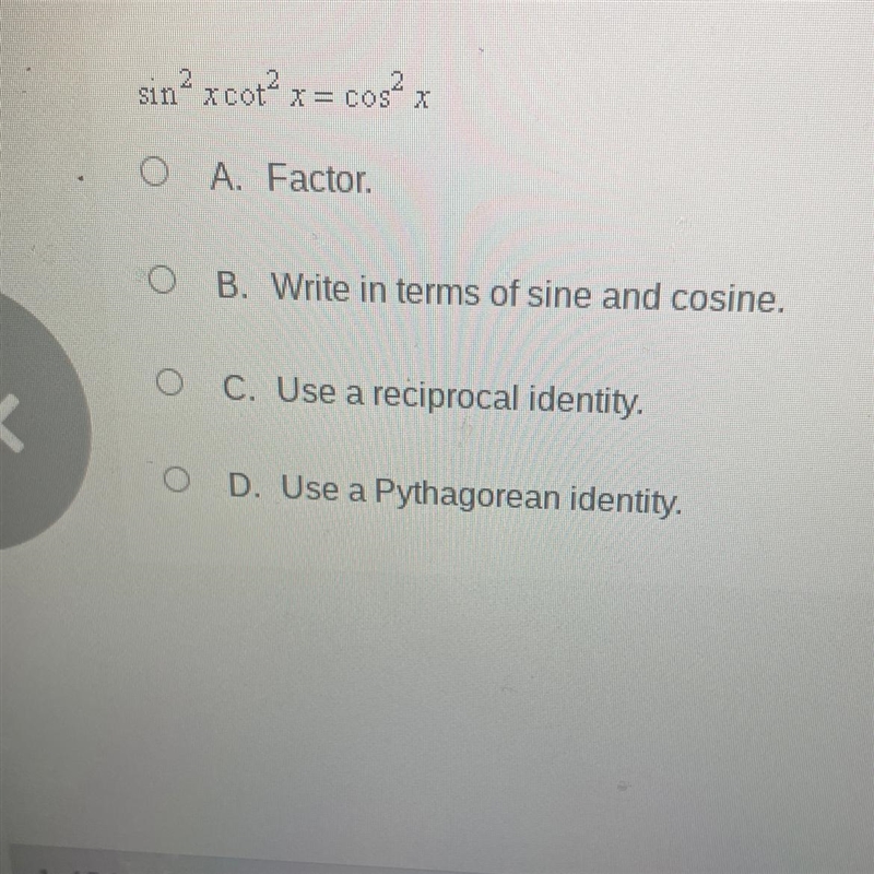 Which of the following strategies could be used to prove the equation below in two-example-1