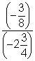 Complete the inequality. (-9/8)/(-2 3/4) ? 3/22 > < =-example-1