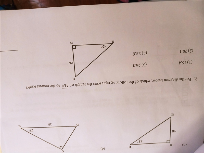 2. For the diagram below, which of the following represents the length of MN to the-example-1