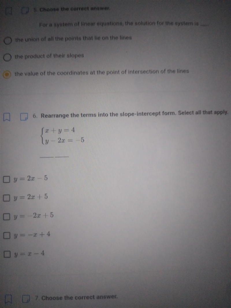 Rearrange the terms into the slope intercept form, select all that apply-example-1