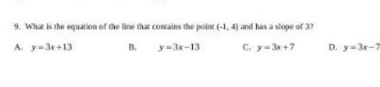 What is the equation of the line that contains the point (-1 , 4) and has a slope-example-1