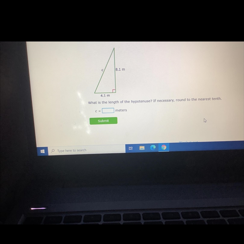 What is the weather in hypotenuse?if necessary round to the nearest 10th-example-1