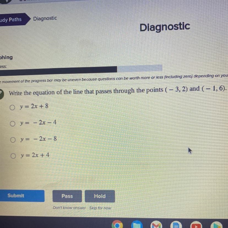 Write the equation of the line that passes through the points (-3, 2 ) and - (- 1 , 6)-example-1