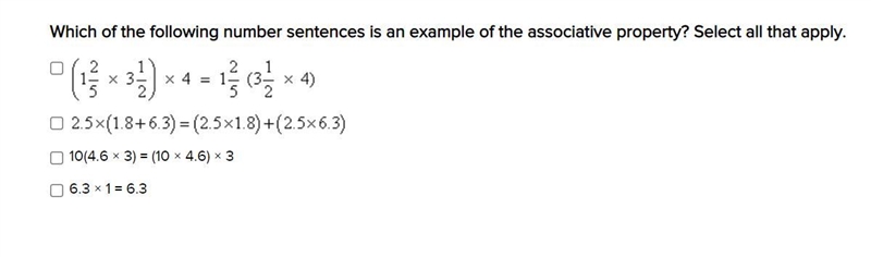 Which of the following number sentences is an example of the associative property-example-1