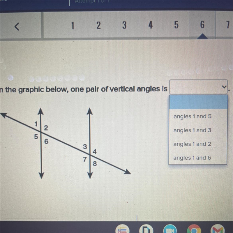 In the graphic below, one palr of vertical angles is?-example-1