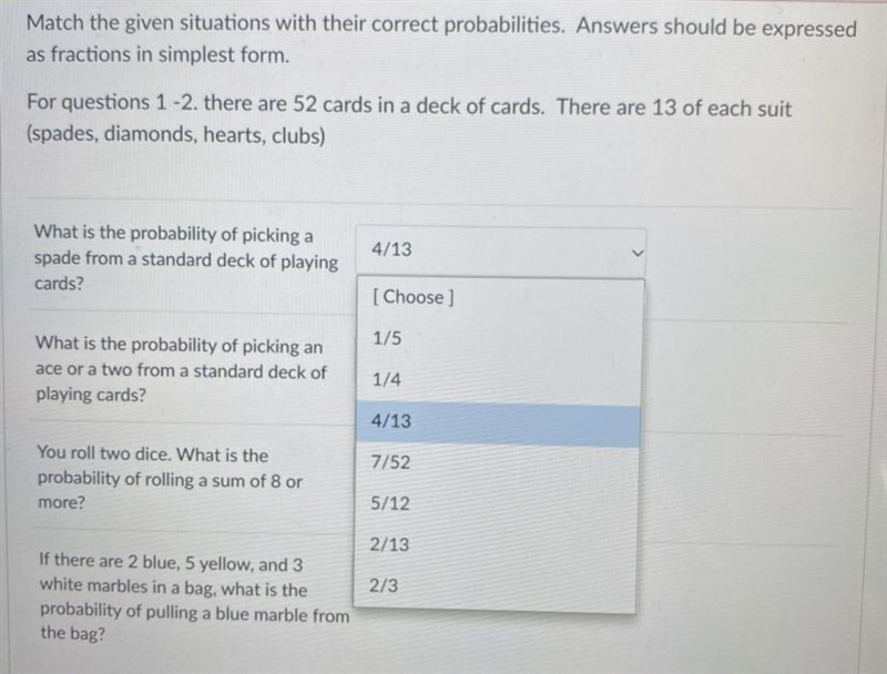 Match the given situations with their correct probabilities. Answer should be expressed-example-1