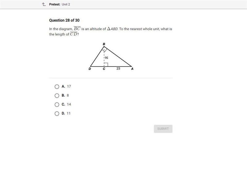 In the diagram, \overline {BC} BC is an altitude of \DeltaΔABD. To the nearest whole-example-1