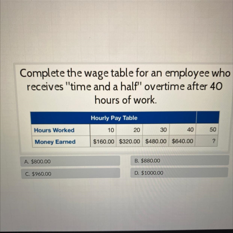 Complete the wage table for an employee who receives “time and a half” overtime after-example-1