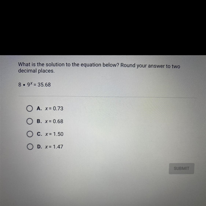 What is the solution to the equation below? Round your answer to two decimal places-example-1