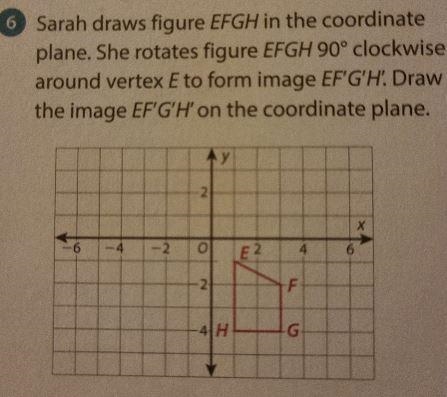 Sarah draws figure EFGH in the coordinate plane. She rotates figure EFGH 90" clockwise-example-1