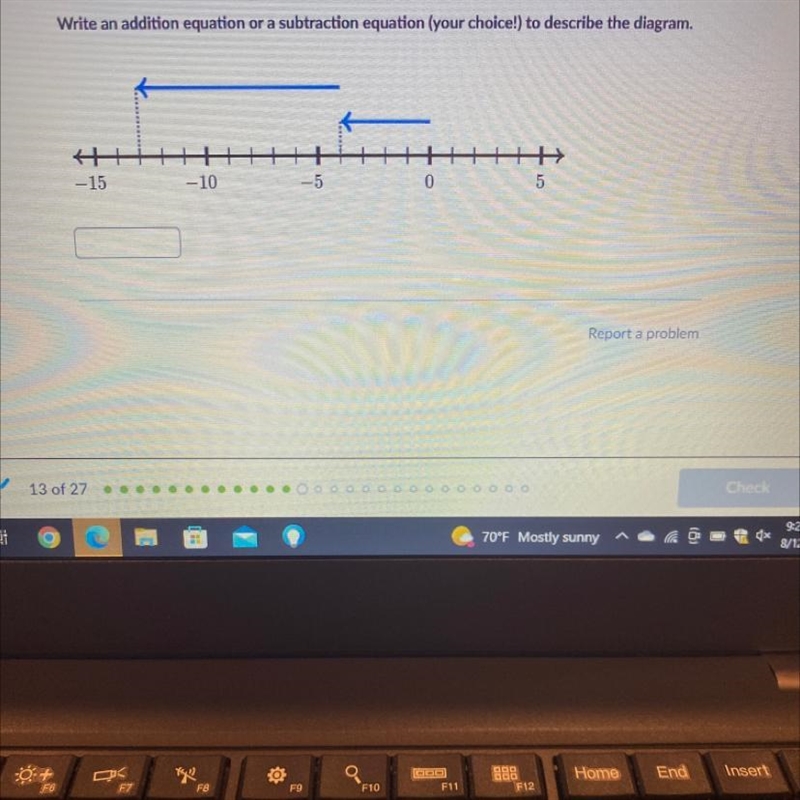 Write an addition equation or subtraction equation your choice to describe the diagram-example-1