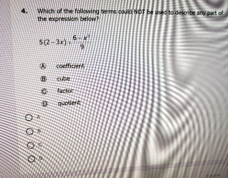 Which of the following terms could NOT be used to describe any part of the expression-example-1