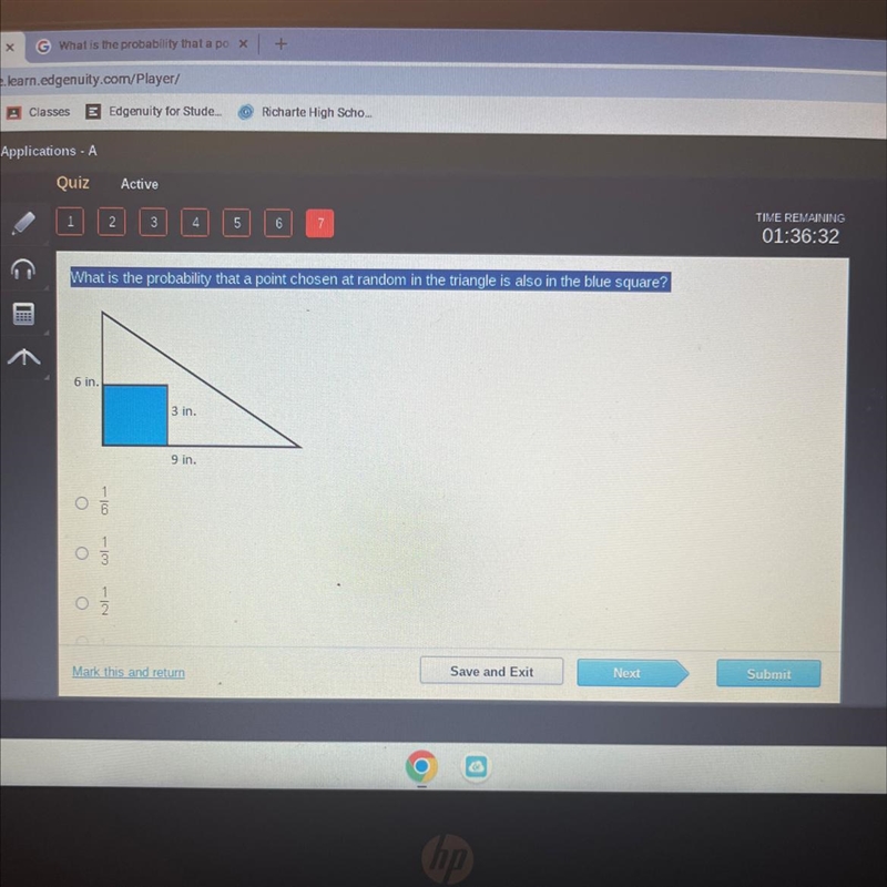 What is the probability that a point chosen at random in the triangle is also in the-example-1