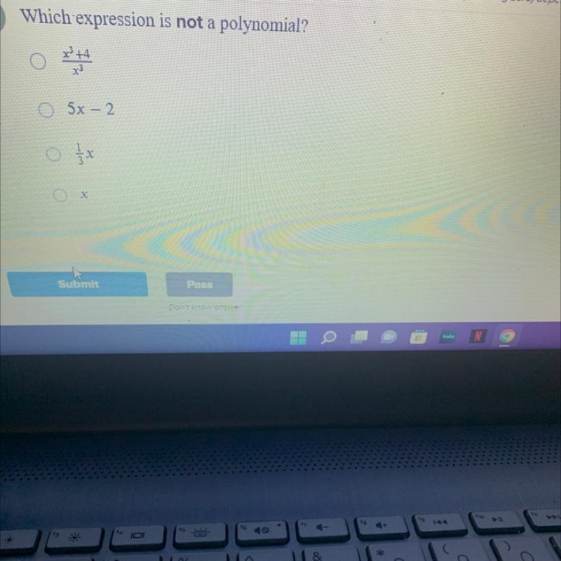 Which expression is not a polynomial?-example-1