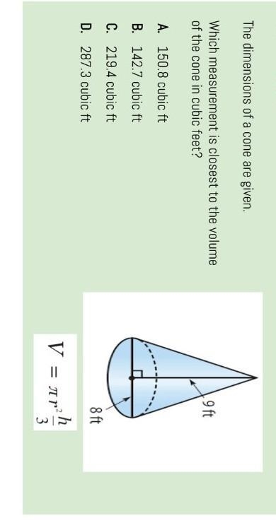 Wich measurement is closest to the cone in cubic feet?-example-1