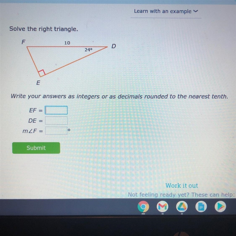 Solve the right triangle. Will give points!-example-1